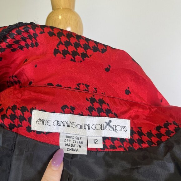 Vintage 80s Anne Crimmins Red & Black 100% Silk Blazer Business Jacket Size 12 - Picture 9 of 9